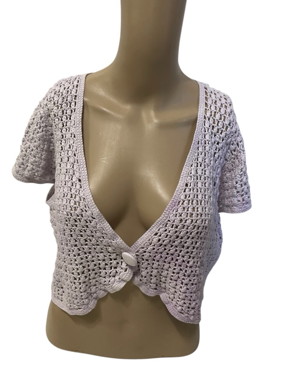 Crochet shrug top cropped cardigan lavender tie dye sz XL cottagecore y2k cotton